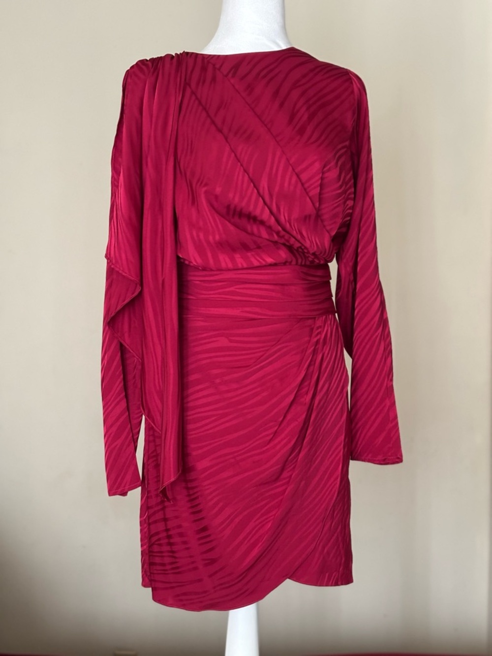 Ronny Kobo Draped Zebra Long Sleeve Burgundy Dress Size Medium